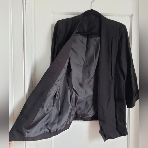 Black Asymmetrical Blazer, Open, no button Black Blazer in Rayon Material - Picture 2 of 6